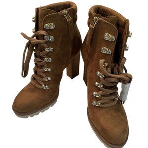 Jenifer Lopez NWOT Hannah Lee Brown Faux Suede Zip Boots Size 8